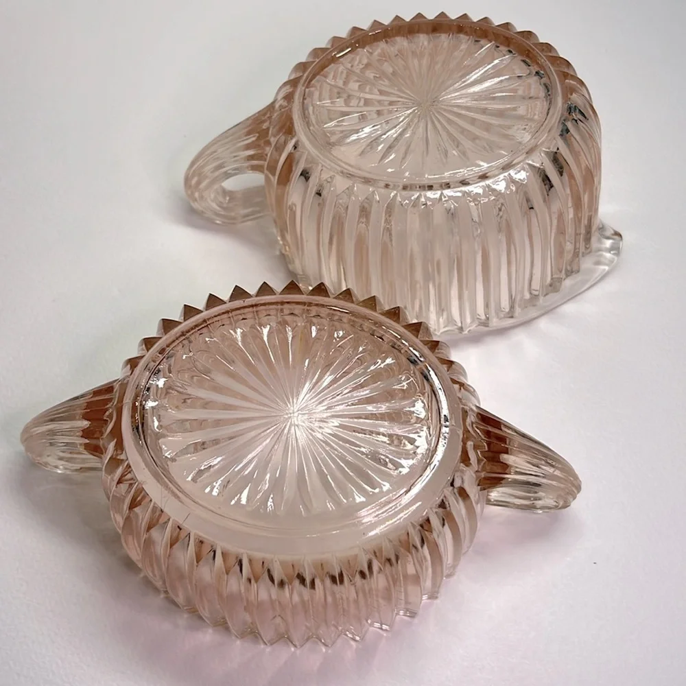 Vintage Queen Mary Pink Depression Glass Creamer & Sugar Set – 1930s